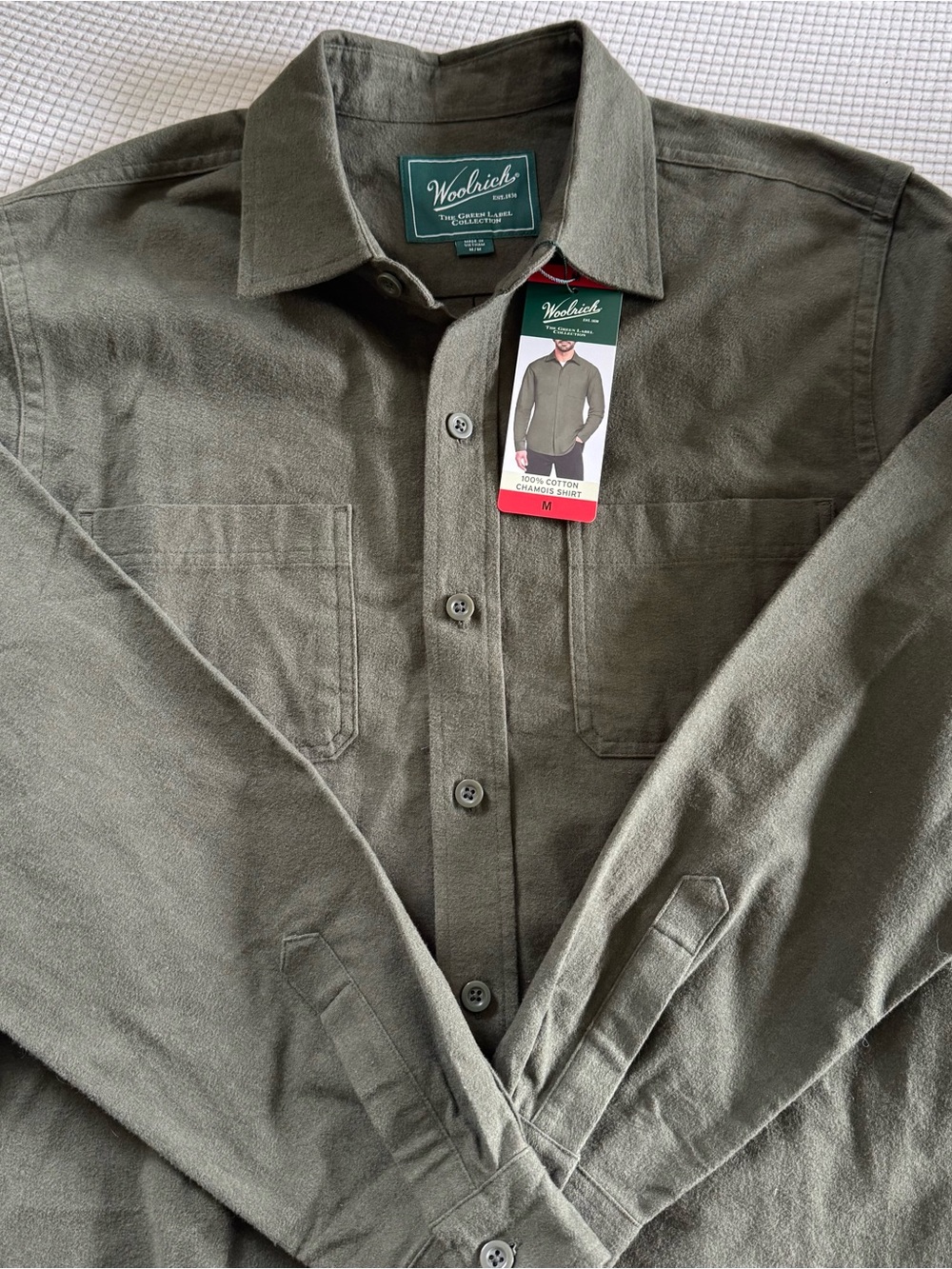 Woolrich Men’s NWT Green Label Olive Green 100% Cotton Chamois Shirt Size Medium